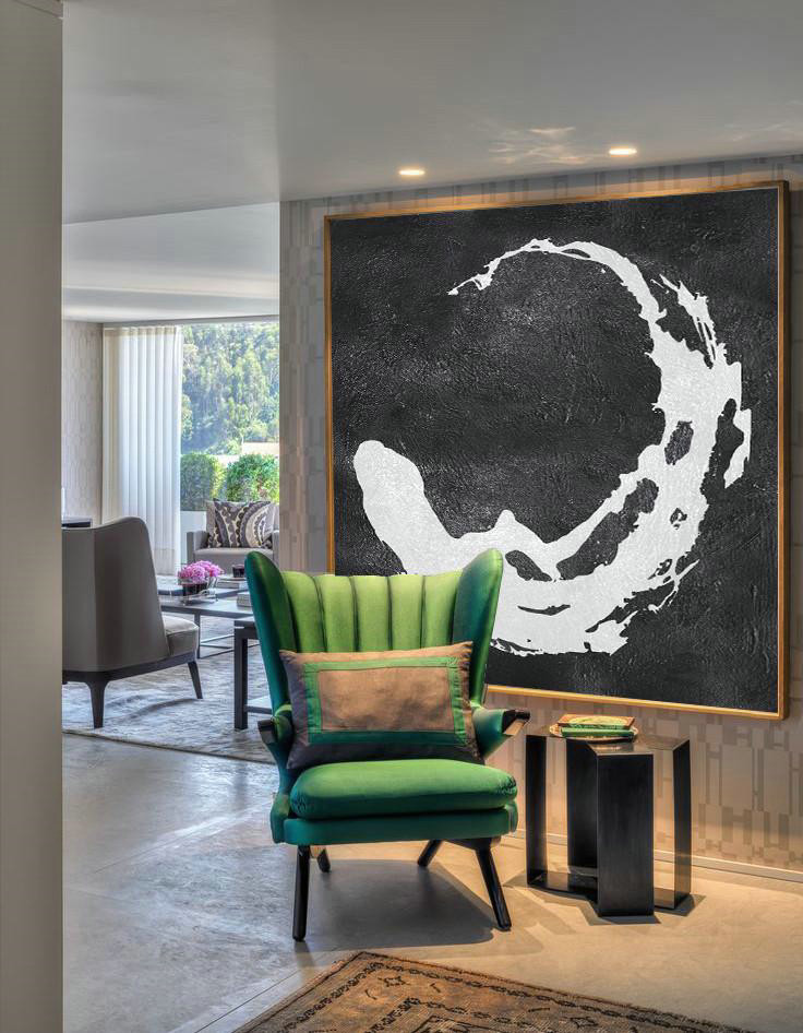 Original Extra Large Wall Art,Oversized Minimal Black And White Painting - Canvas Paintings For Sale